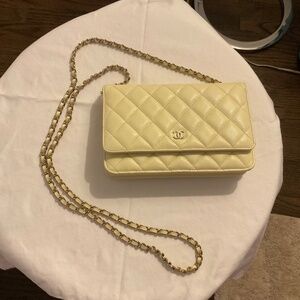 Chanel Caviar Yellow Wallet on a Chain Gold Hardware